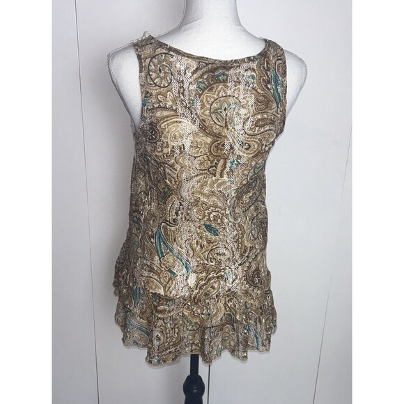 Rue 21 Open Tie Front Semi Sheer Paisley Crochet Ruffle Bottom Top Size S - Picture 4 of 7